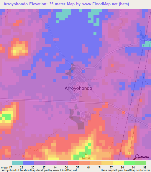 Arroyohondo,Colombia Elevation Map