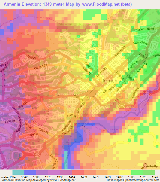 Armenia,Colombia Elevation Map