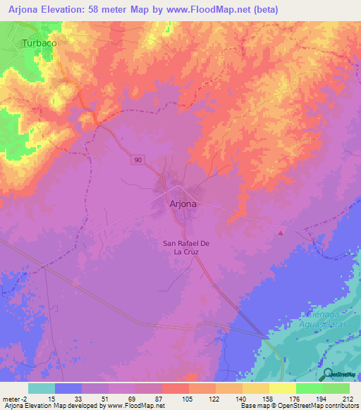 Arjona,Colombia Elevation Map