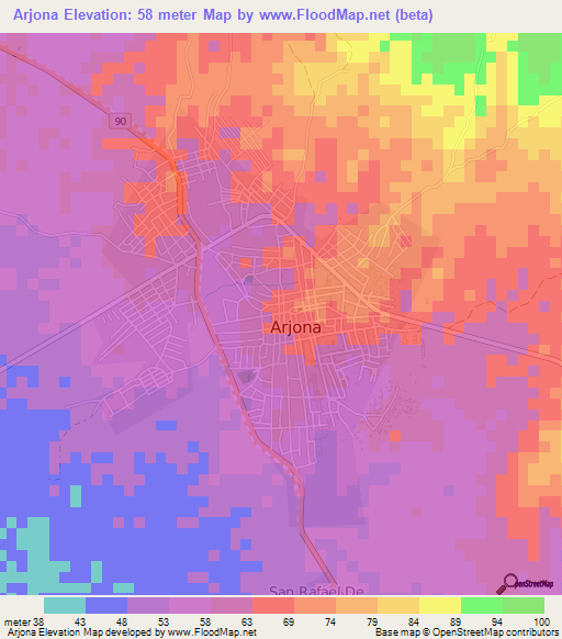 Arjona,Colombia Elevation Map