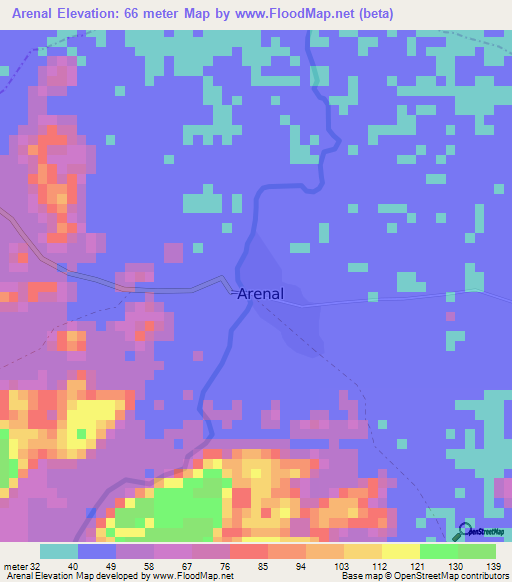 Arenal,Colombia Elevation Map