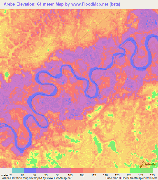 Arebe,Colombia Elevation Map