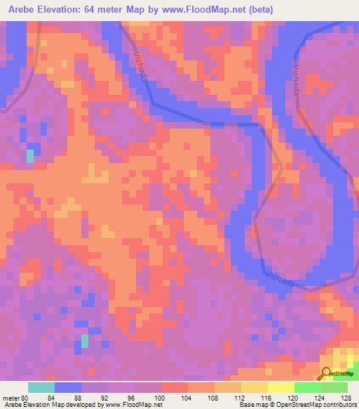 Arebe,Colombia Elevation Map