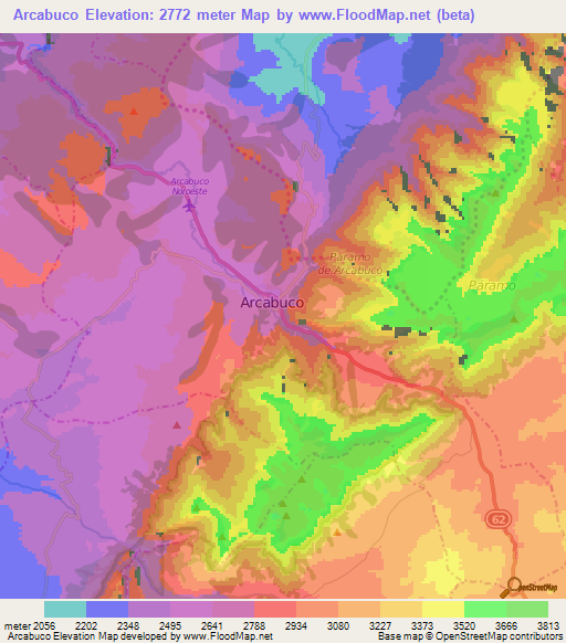 Arcabuco,Colombia Elevation Map