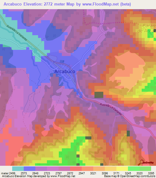 Arcabuco,Colombia Elevation Map