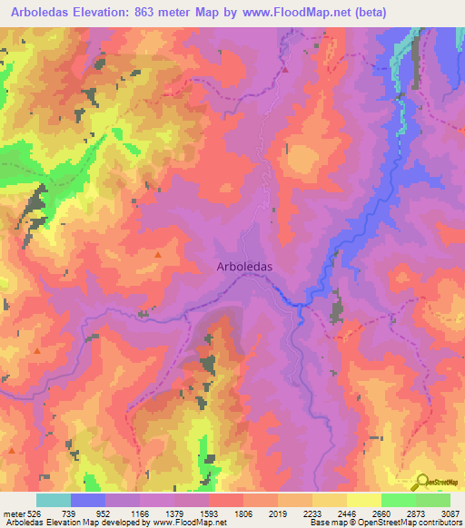 Arboledas,Colombia Elevation Map