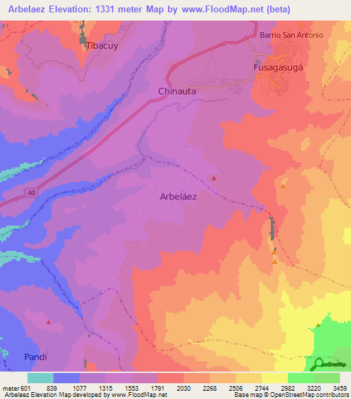 Arbelaez,Colombia Elevation Map