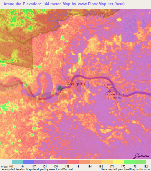 Arauquita,Colombia Elevation Map