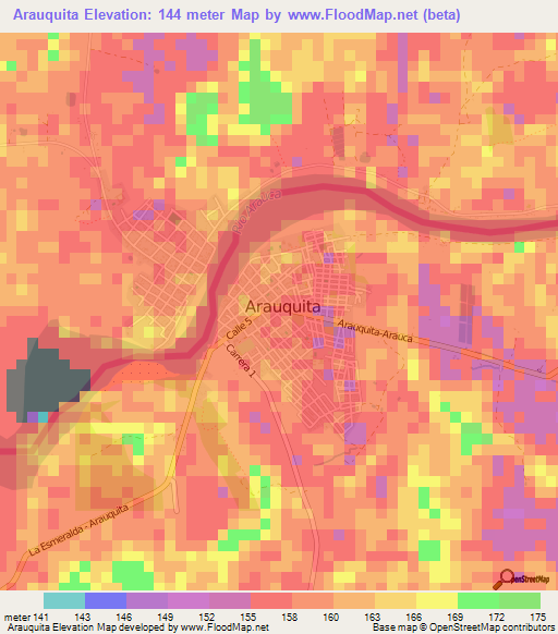 Arauquita,Colombia Elevation Map