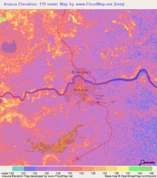 Arauca,Colombia Elevation Map