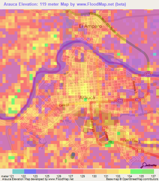 Arauca,Colombia Elevation Map