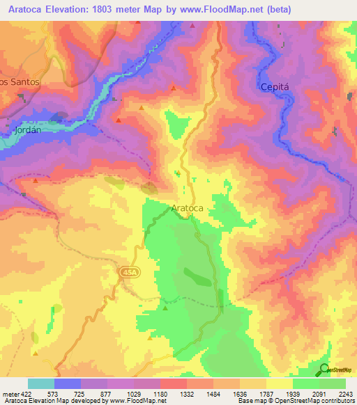 Aratoca,Colombia Elevation Map