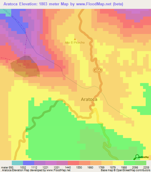 Aratoca,Colombia Elevation Map