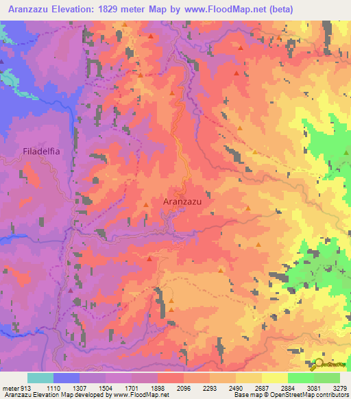 Aranzazu,Colombia Elevation Map