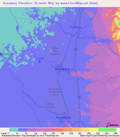 Aracataca,Colombia Elevation Map