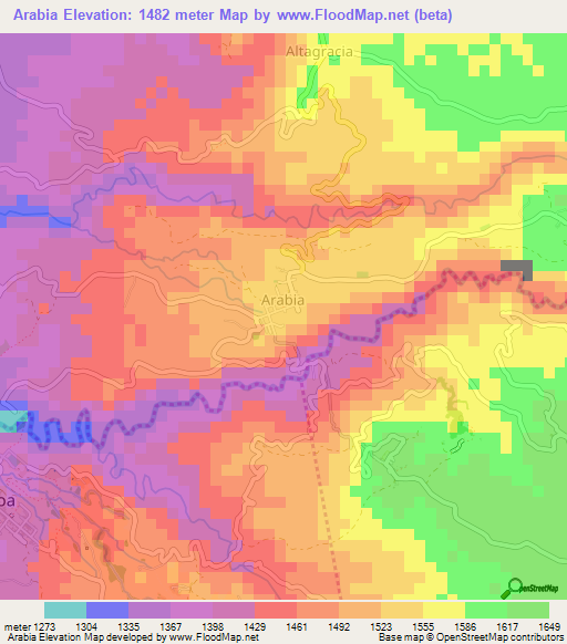 Arabia,Colombia Elevation Map