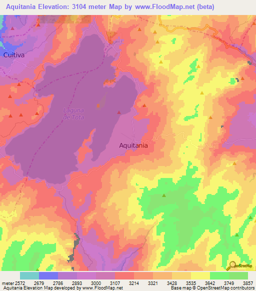 Aquitania,Colombia Elevation Map