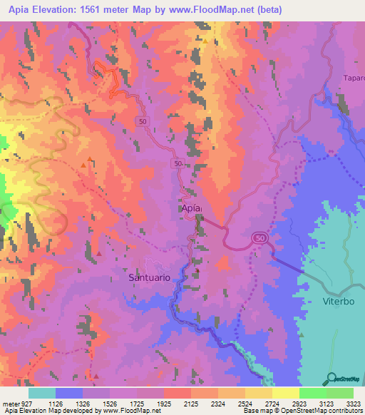 Apia,Colombia Elevation Map