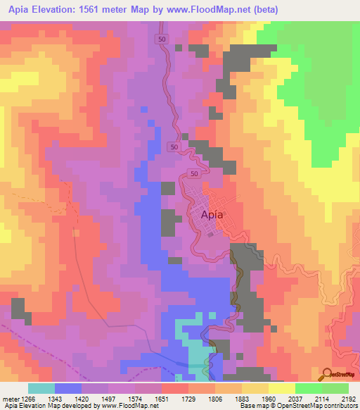 Apia,Colombia Elevation Map