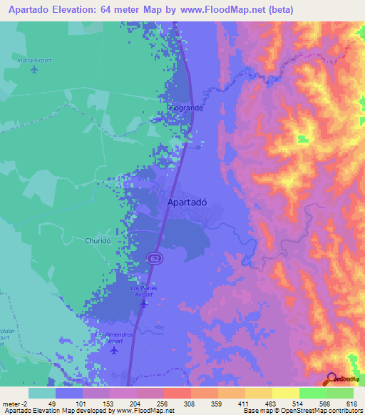 Apartado,Colombia Elevation Map