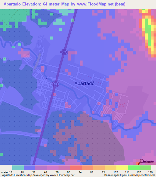 Apartado,Colombia Elevation Map