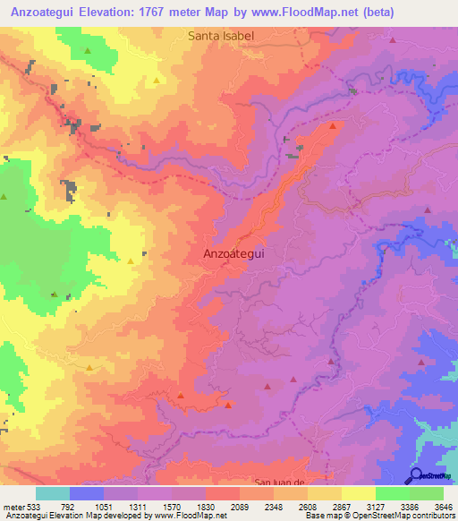 Anzoategui,Colombia Elevation Map