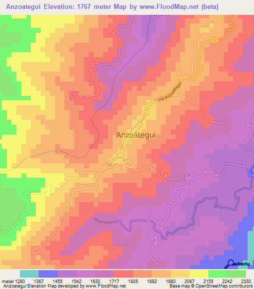 Anzoategui,Colombia Elevation Map