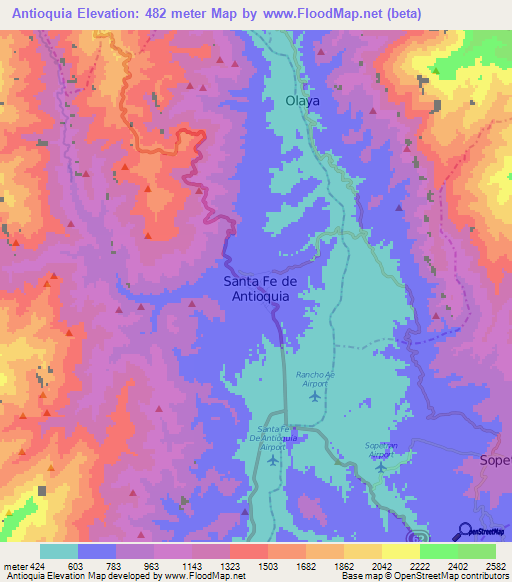 Antioquia,Colombia Elevation Map