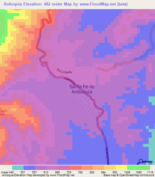 Antioquia,Colombia Elevation Map