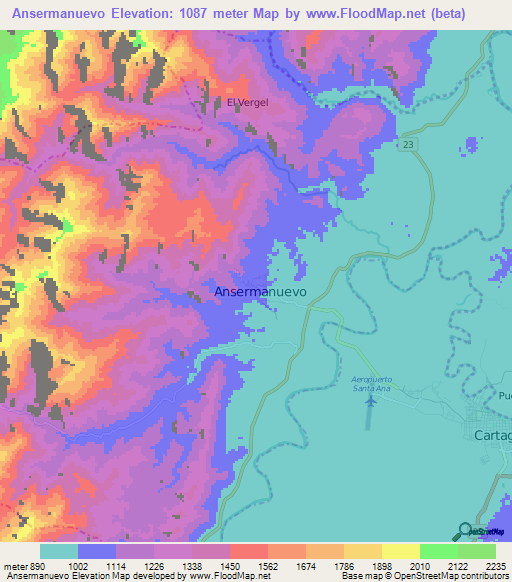 Ansermanuevo,Colombia Elevation Map