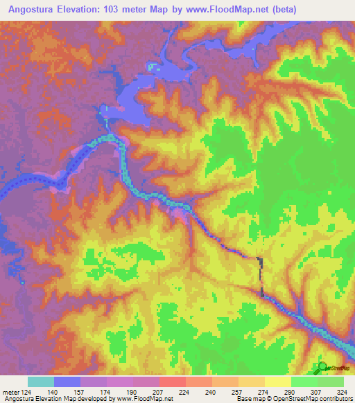 Angostura,Colombia Elevation Map