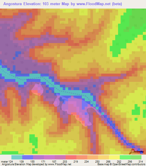 Angostura,Colombia Elevation Map