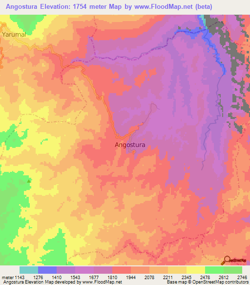 Angostura,Colombia Elevation Map