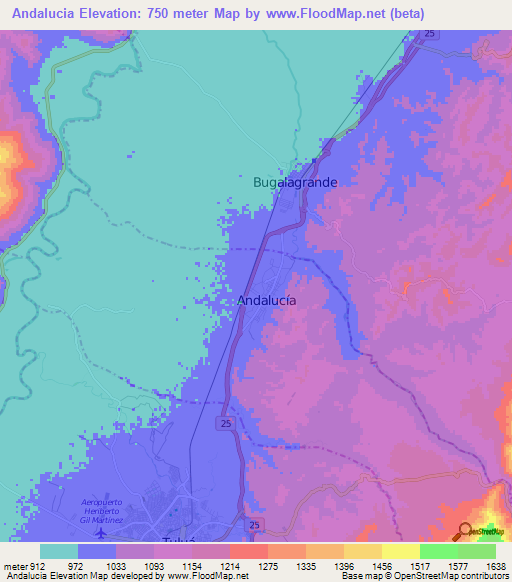 Andalucia,Colombia Elevation Map