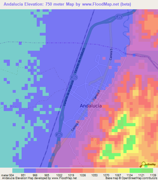 Andalucia,Colombia Elevation Map