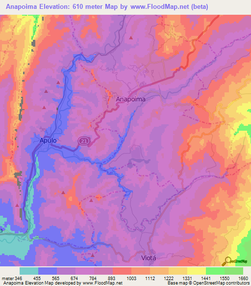 Anapoima,Colombia Elevation Map