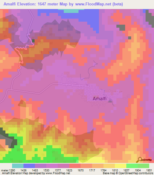 Amalfi,Colombia Elevation Map