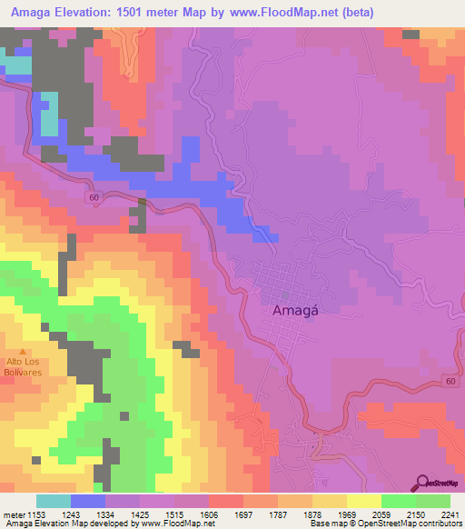 Amaga,Colombia Elevation Map