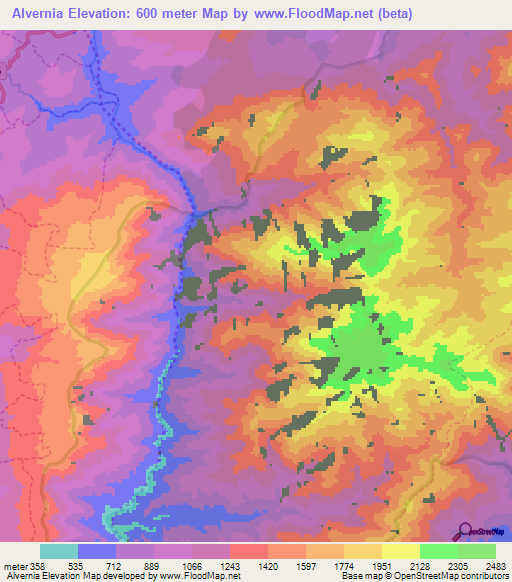 Alvernia,Colombia Elevation Map