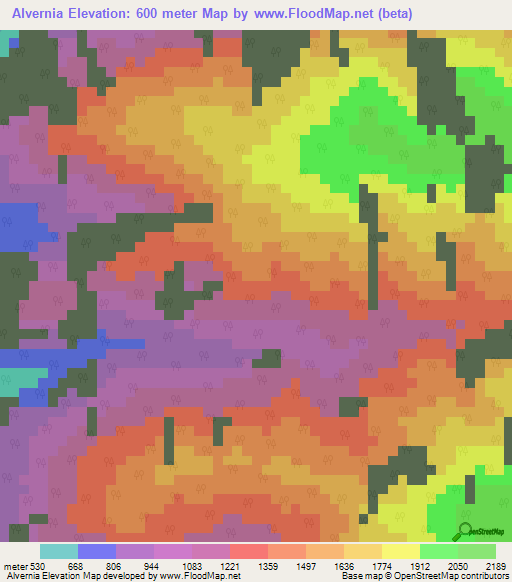 Alvernia,Colombia Elevation Map