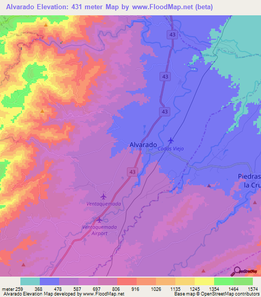 Alvarado,Colombia Elevation Map