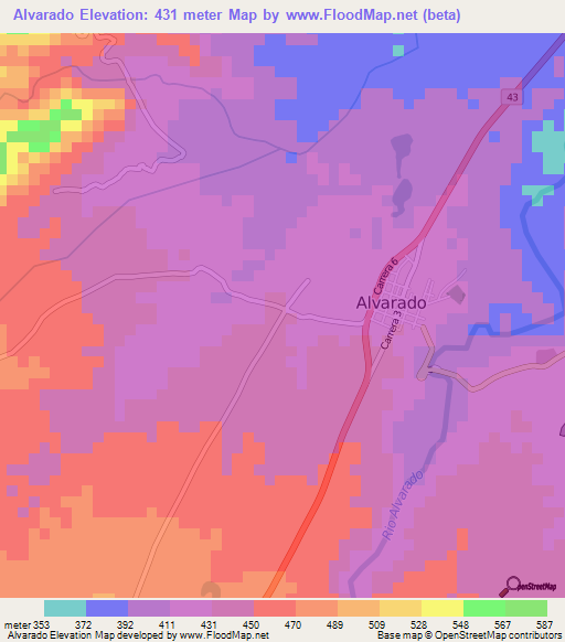 Alvarado,Colombia Elevation Map