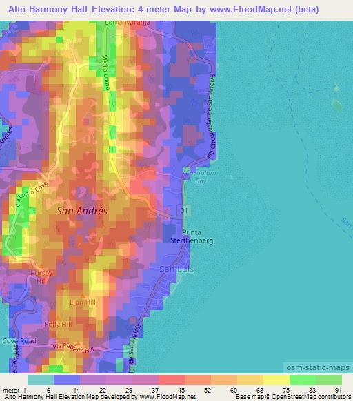 Alto Harmony Hall,Colombia Elevation Map