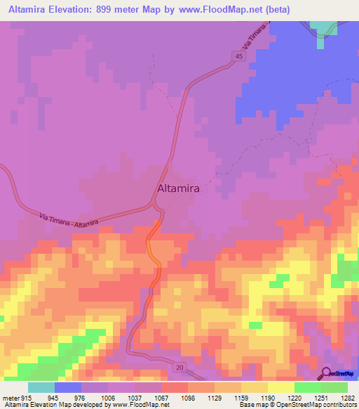 Altamira,Colombia Elevation Map