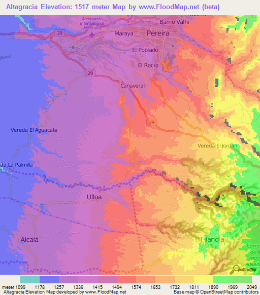 Altagracia,Colombia Elevation Map