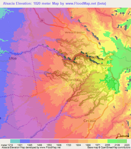 Alsacia,Colombia Elevation Map