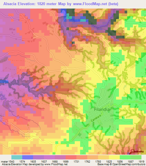 Alsacia,Colombia Elevation Map