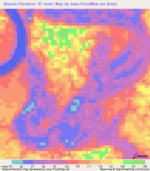 Alsacia,Colombia Elevation Map