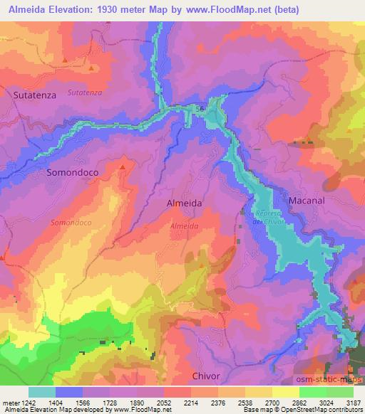 Almeida,Colombia Elevation Map