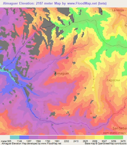 Almaguer,Colombia Elevation Map